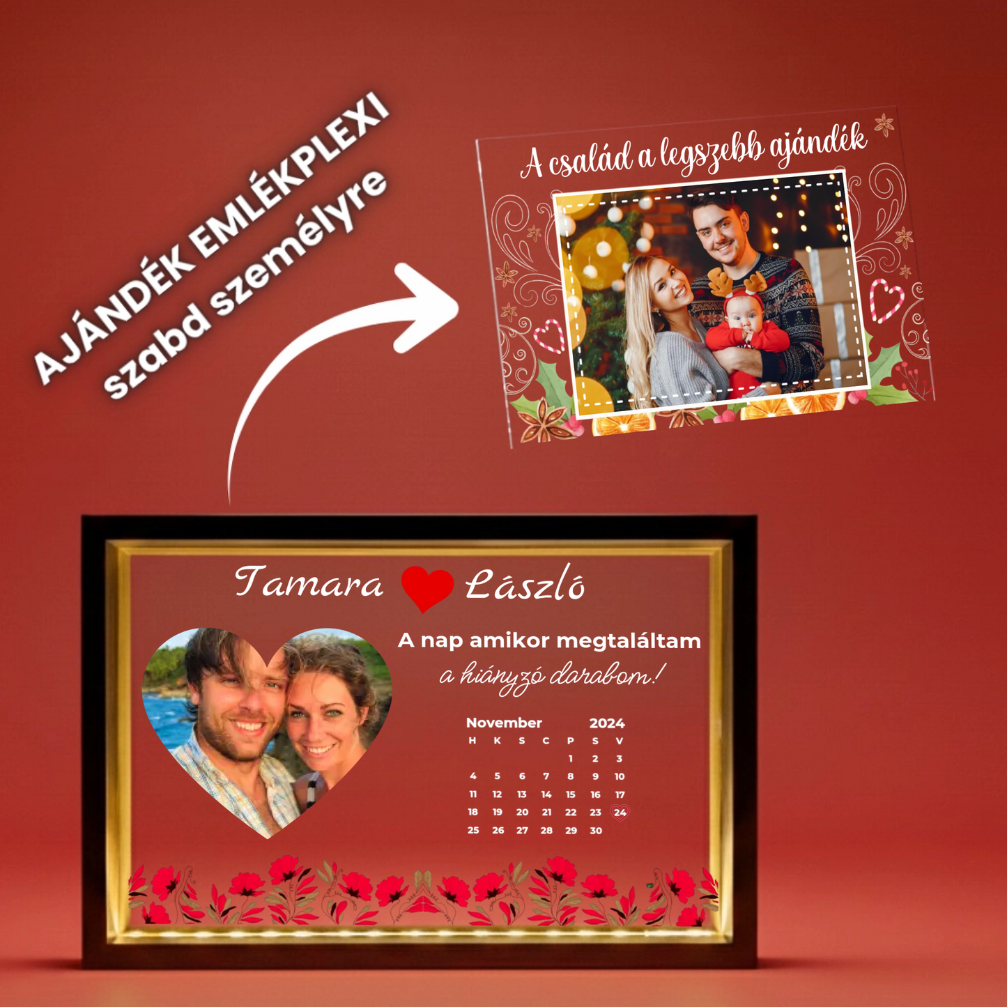 Egyedi Emléklámpa + Ajándék Karáncsonyi Emlékplexi
