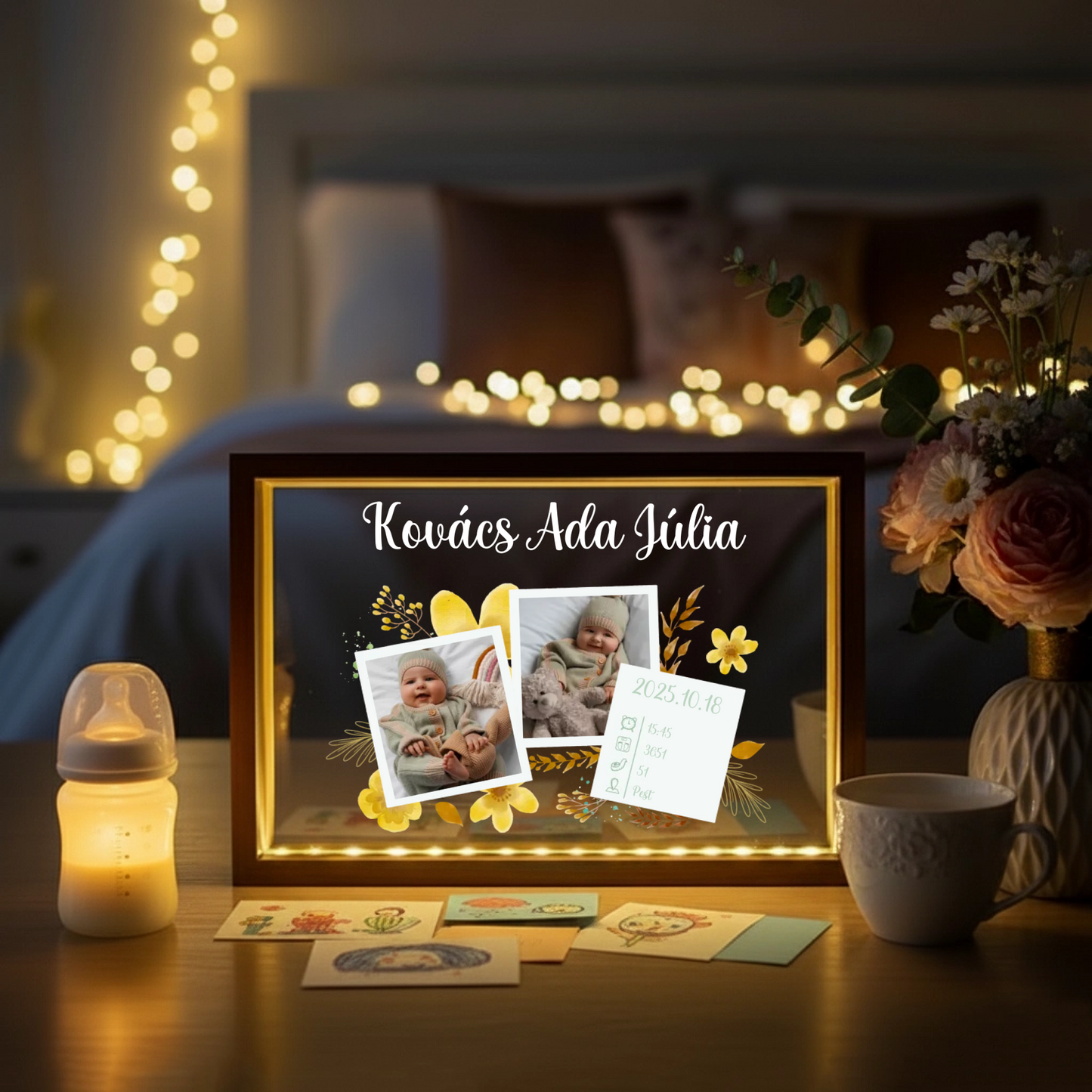 Egyedi Emléklámpa - Virágos Baba